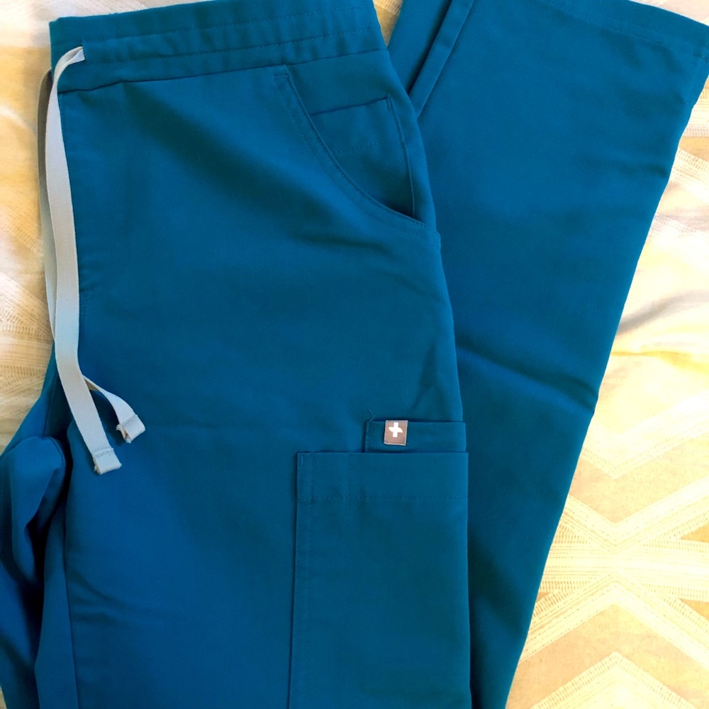 Figs Yola pants in Pacific Blue